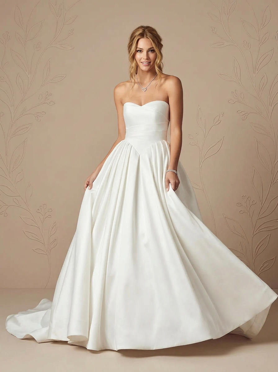 Ivory Ball-Gown Strapless Matte Satin Wedding Dress
