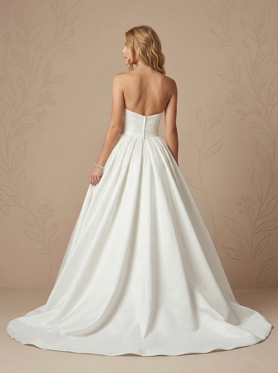 Ivory Ball-Gown Strapless Matte Satin Wedding Dress