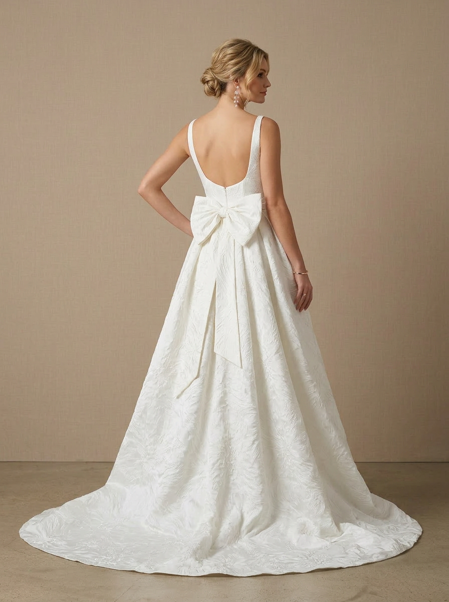 Ivory Ball-Gown with Pockets Floral Jacquard Wedding Dress