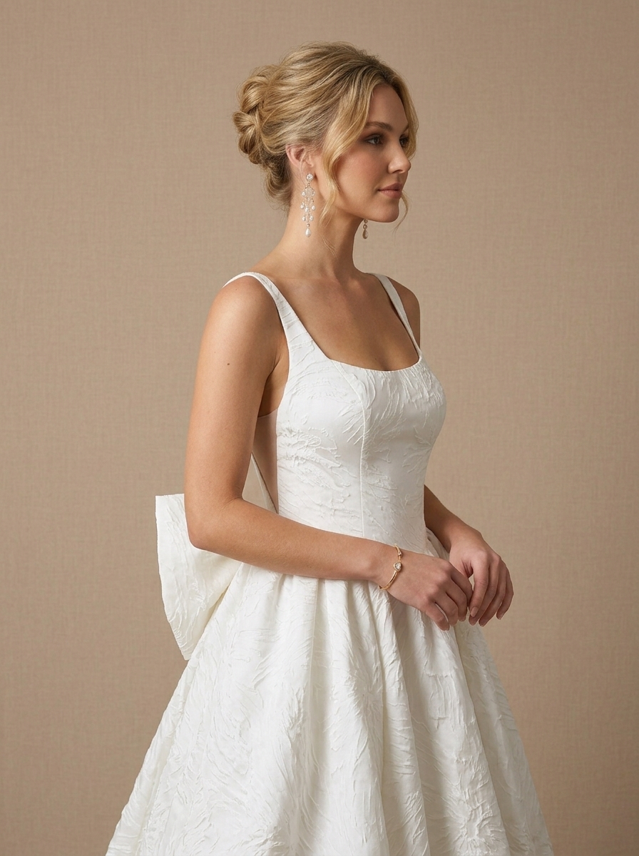 Ivory Ball-Gown with Pockets Floral Jacquard Wedding Dress
