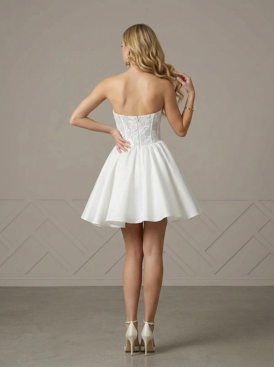 White A-Line Strapless Corset Lace Wedding Dress