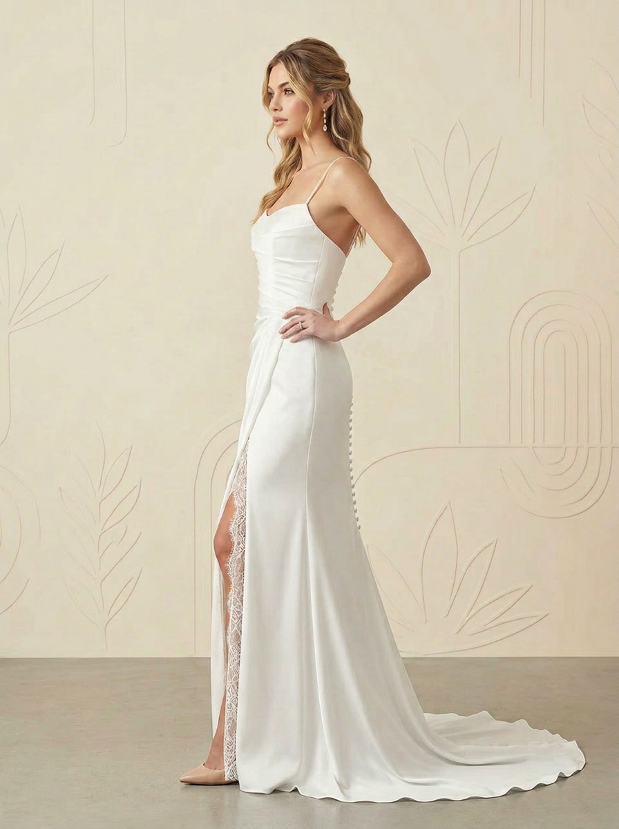White A-Line Sweetheart Neckline Off-Shoulder Lace-Sleeved Wedding Dress 
