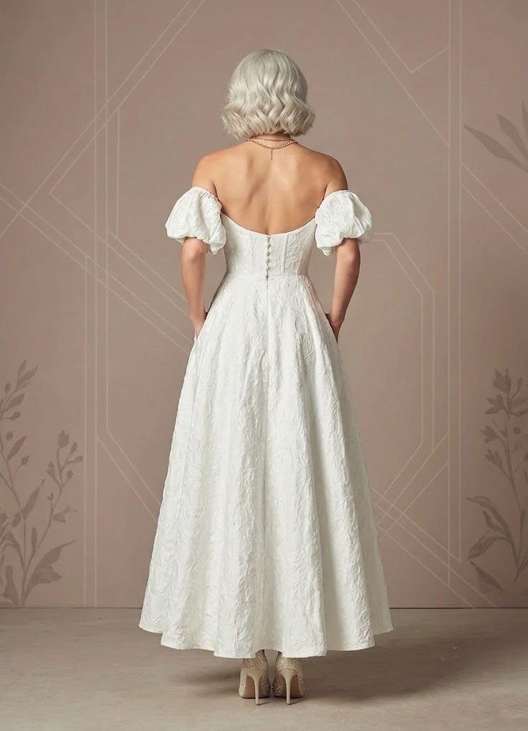 Whimsical White Sweetheart Neckline Jacquard Off-the-Shoulder Slit Wedding Dress