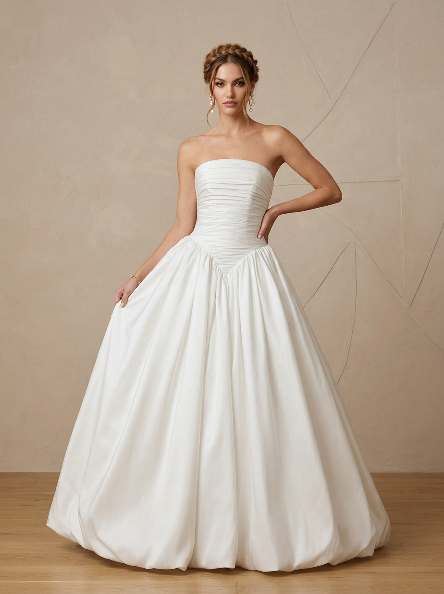 Ivory Ball-Gown Strapless Stretch Satin Wedding Dress