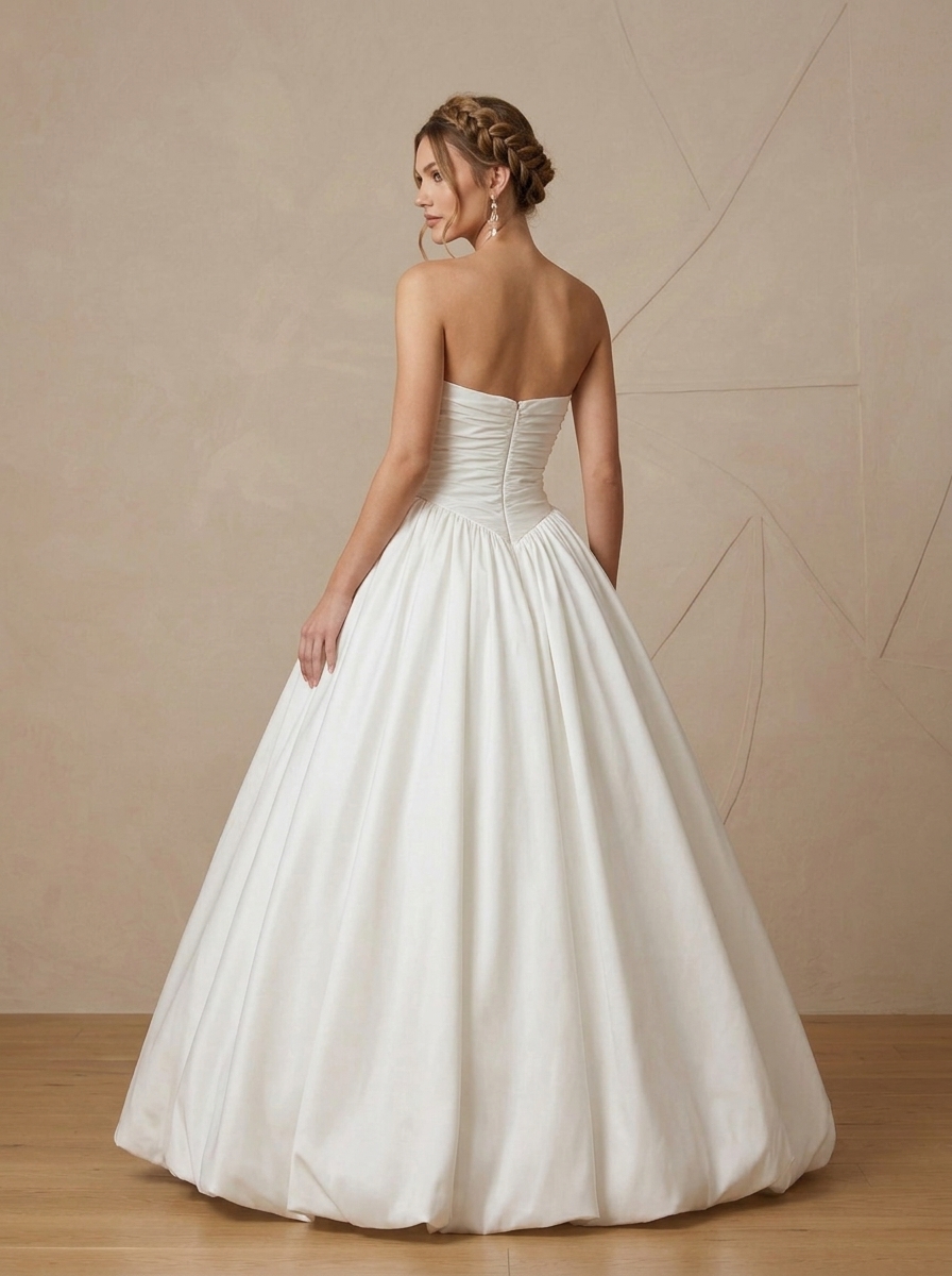 Ivory Ball-Gown Strapless Stretch Satin Wedding Dress