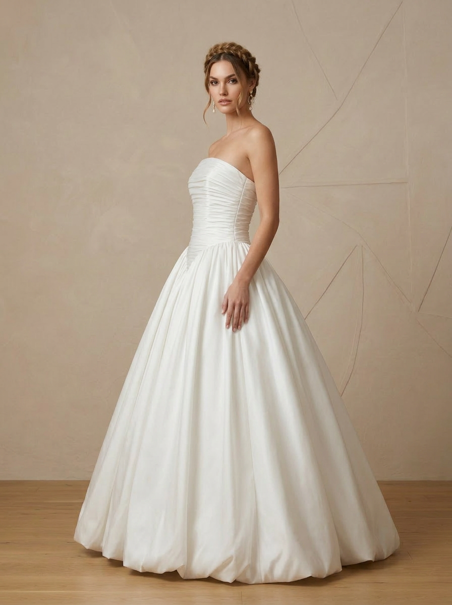 Ivory Ball-Gown Strapless Stretch Satin Wedding Dress