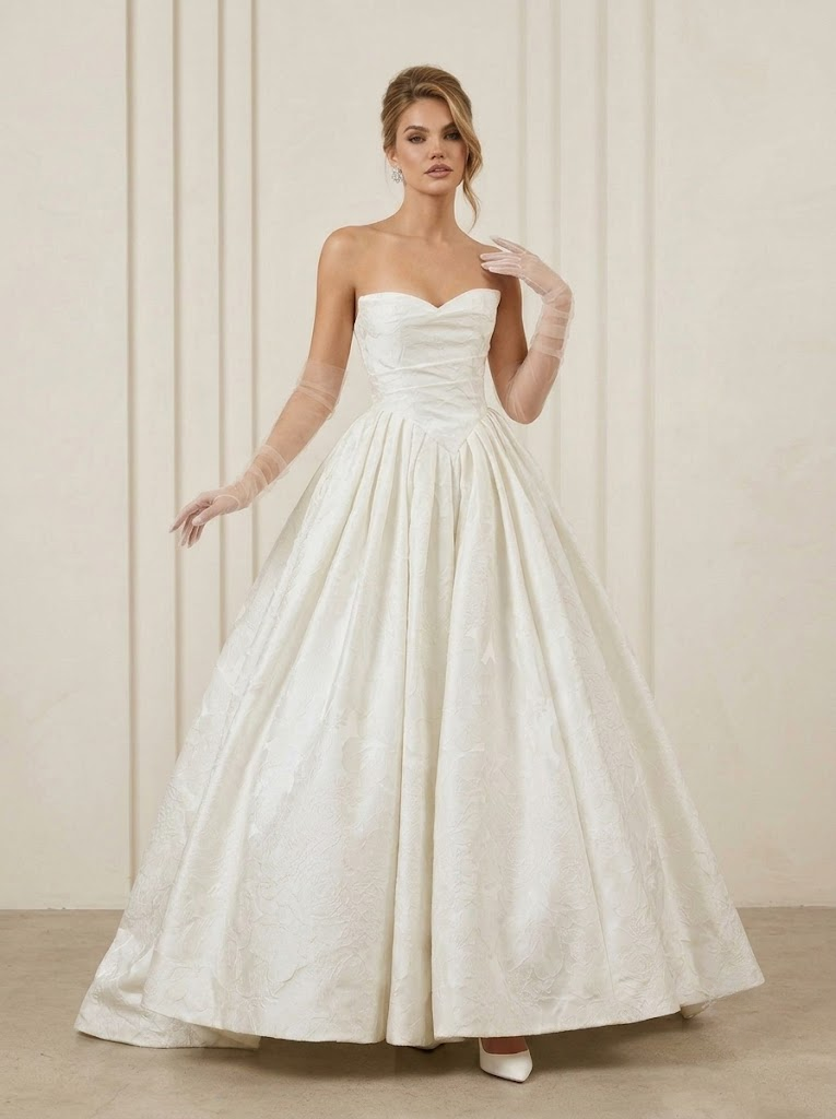 Ivory Ball-Gown Strapless Floral Jacquard Wedding Dress