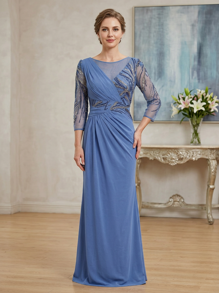 slate blue mother of the groom dress Elegant Navy Lace Illusion Mother Bride Groom Dress