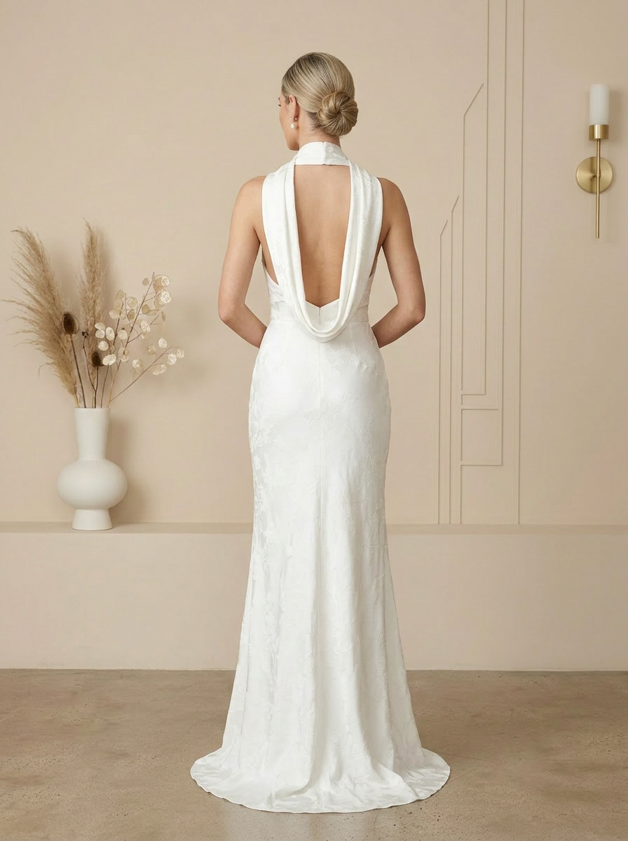 Ivory Sheath Floral Jacquard Strapless Wedding Dress