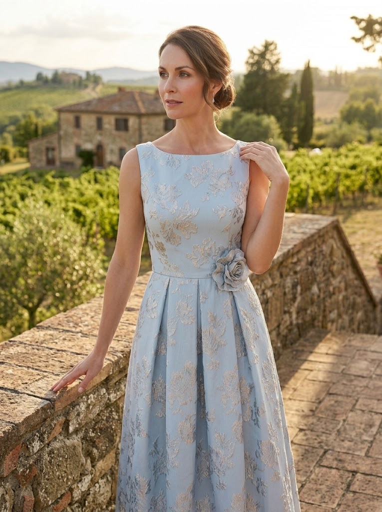Ethereal Ice Blue Floral Jacquard A Line Max Mother of the Bride & Groom Dresses