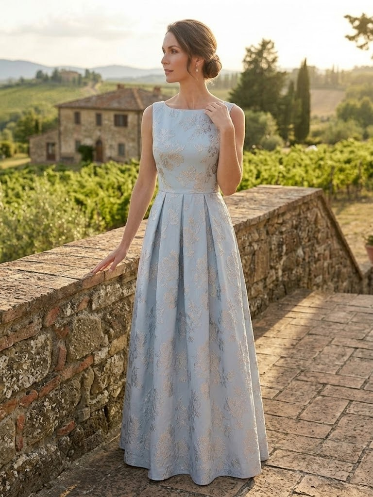 Ethereal Ice Blue Floral Jacquard A Line Max Mother of the Bride & Groom Dresses