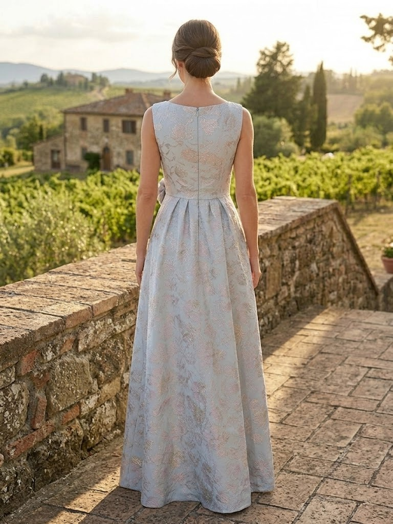Ethereal Ice Blue Floral Jacquard A Line Max Mother of the Bride & Groom Dresses