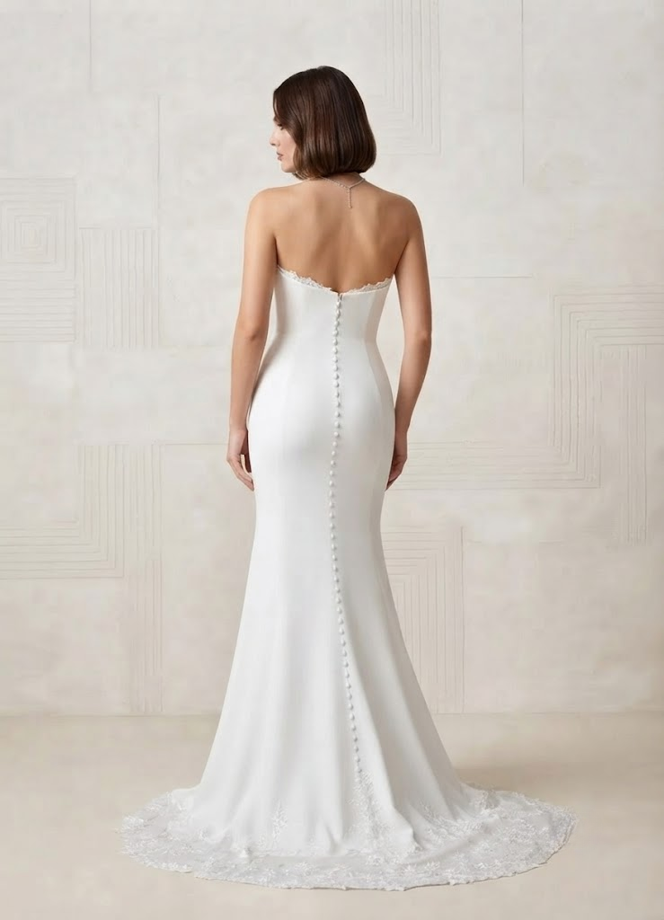 White Mermaid Strapless Sweetheart Crepe Back Satin Wedding Dress 