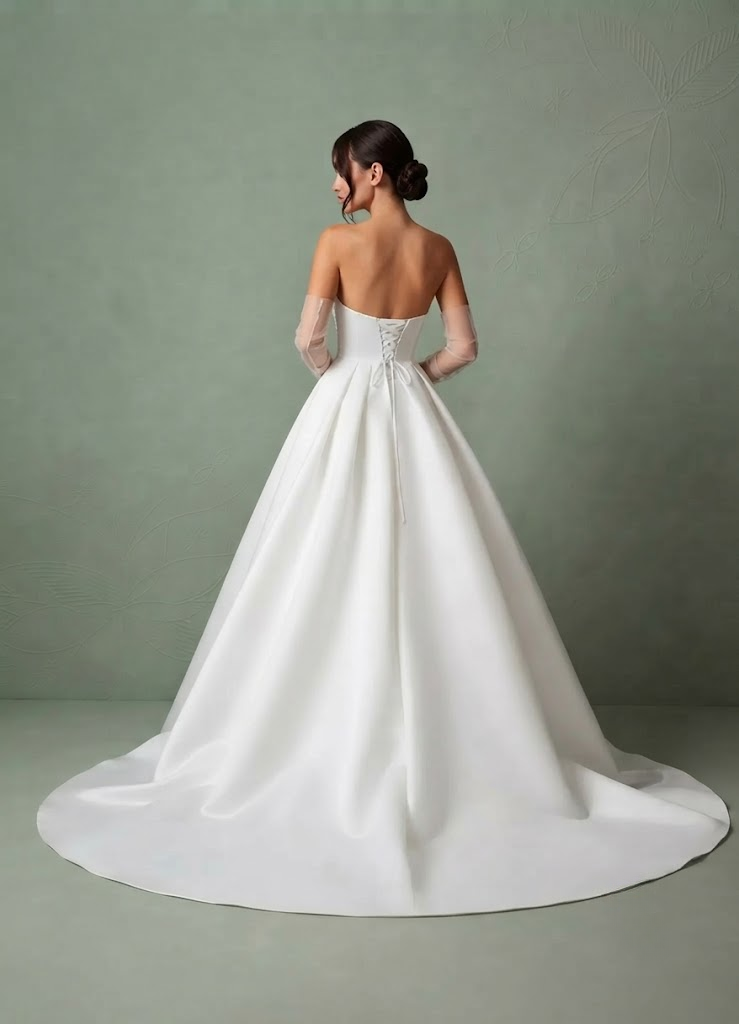 White Beaded Corset Sweetheart Ball-Gown Strapless Satin Wedding Dress 