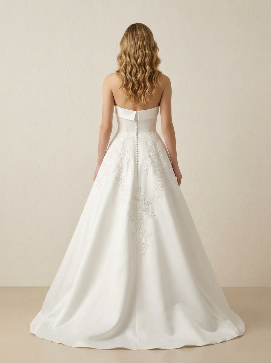Ivory Ball-Gown Strapless A-Line Satin Wedding Dress 