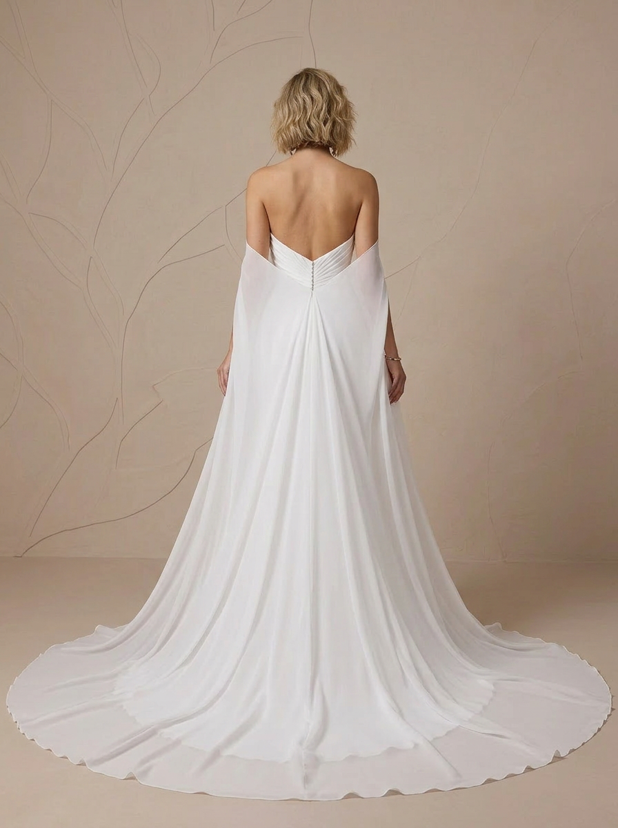  White Sheath Strapless Crepe Back Satin Wedding Dress 