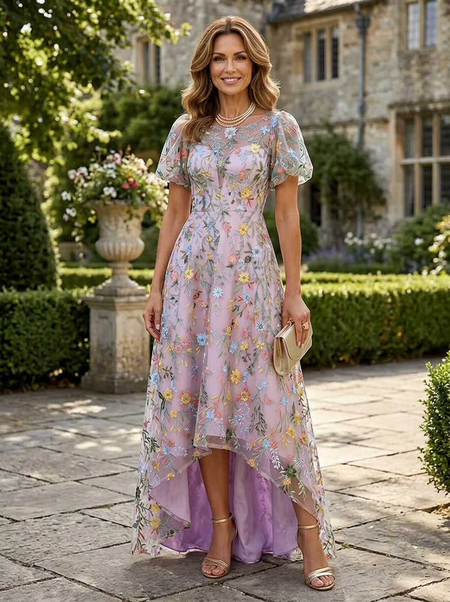 Enchanting Lavender Floral Embroidered A-Line Mother of the Bride & Groom Dresses 
