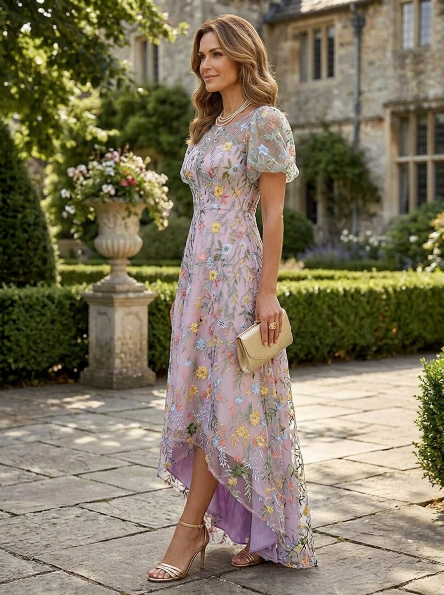 Enchanting Lavender Floral Embroidered A-Line Mother of the Bride & Groom Dresses 
