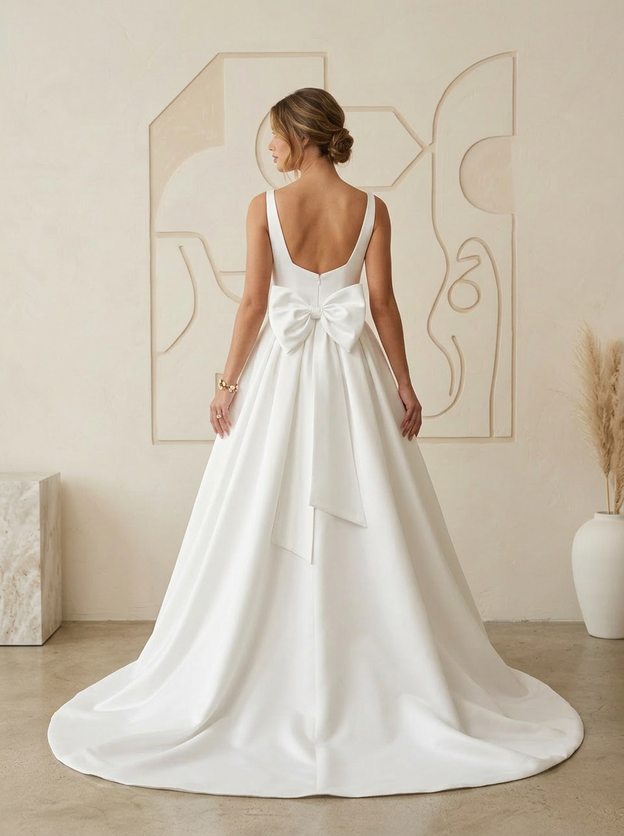 White Ball-Gown with Pockets Satin A-Line Wedding Dress