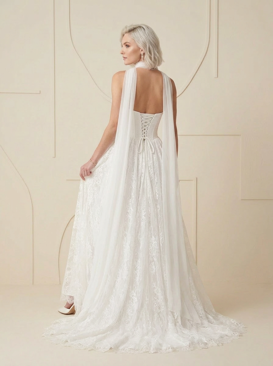 White A-Line Strapless Lace Wedding Dress