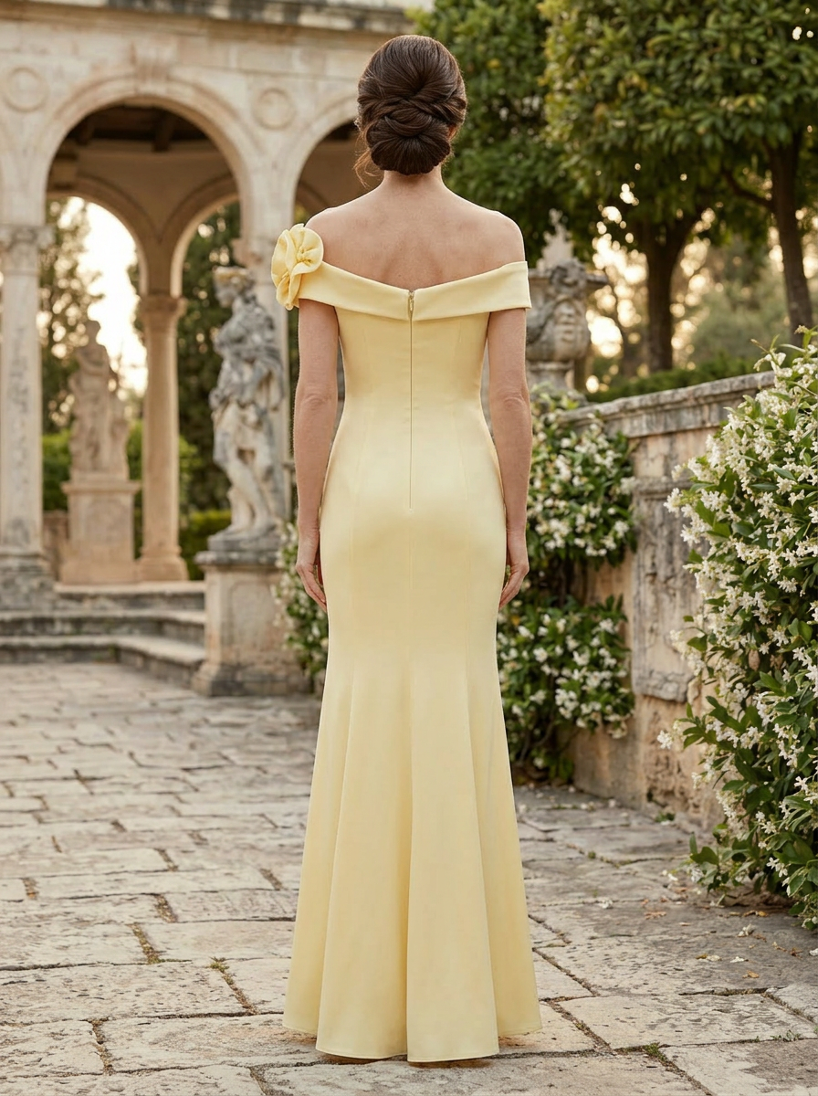 Light Yellow Chiffon Mermaid Off Shoulder Mother of the Bride & Groom Dresses 