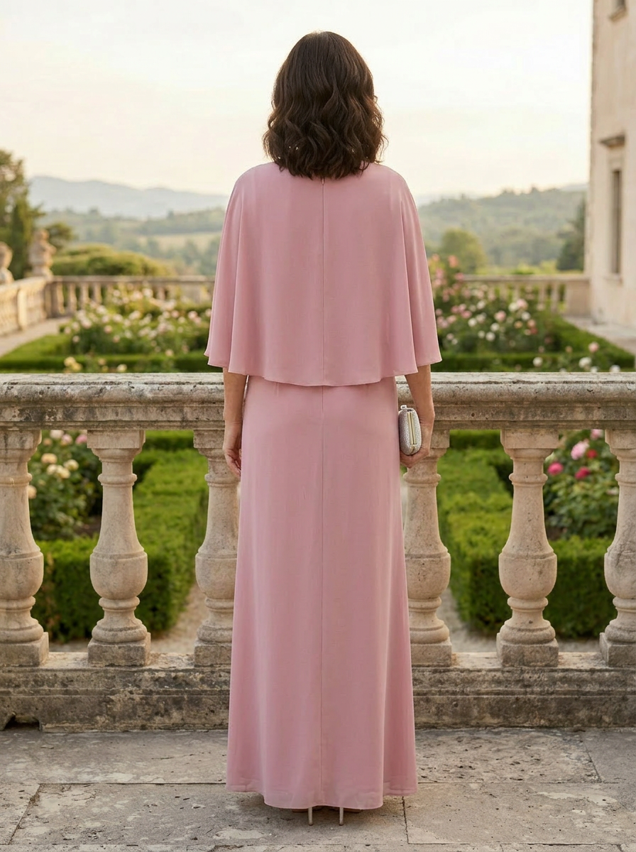 Elegant Dusty Rose Chiffon Cape A-line Mother of the Bride & Groom Dresses 