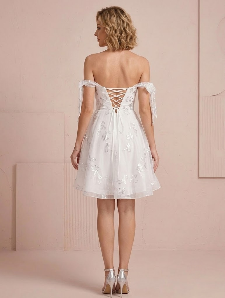 Enchanting White Sweetheart Sequin Embellished A-Line Mini Wedding Dress