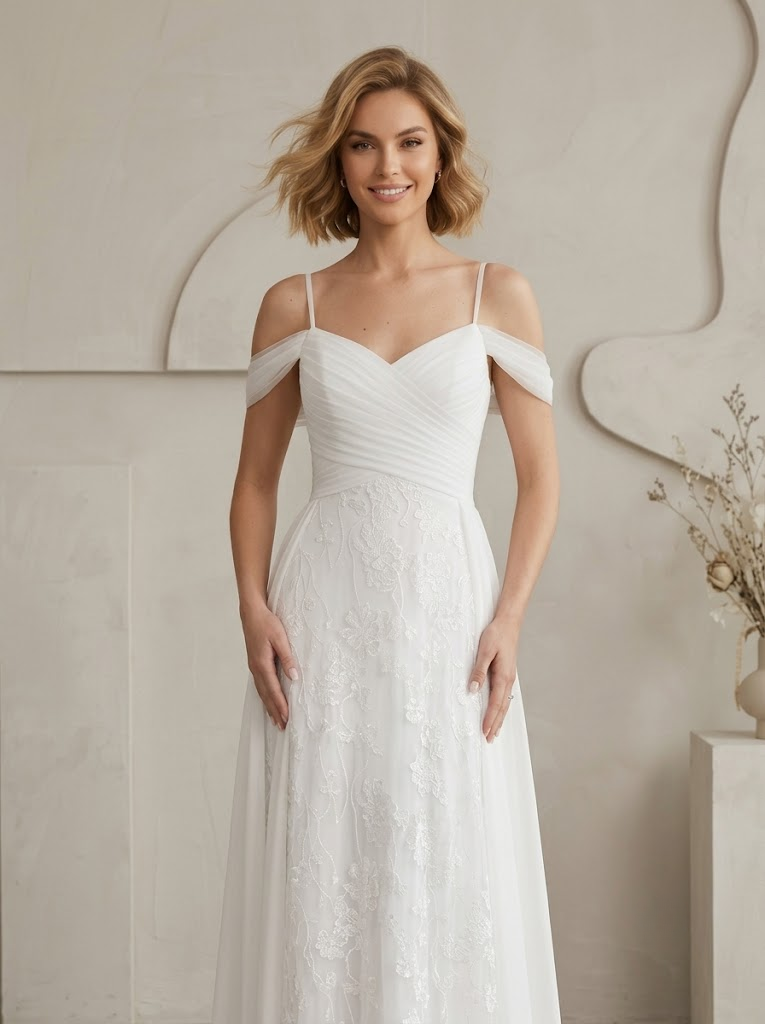 Ethereal White Lace-Overlay A-Line Off-The-Shoulder Wedding Dress