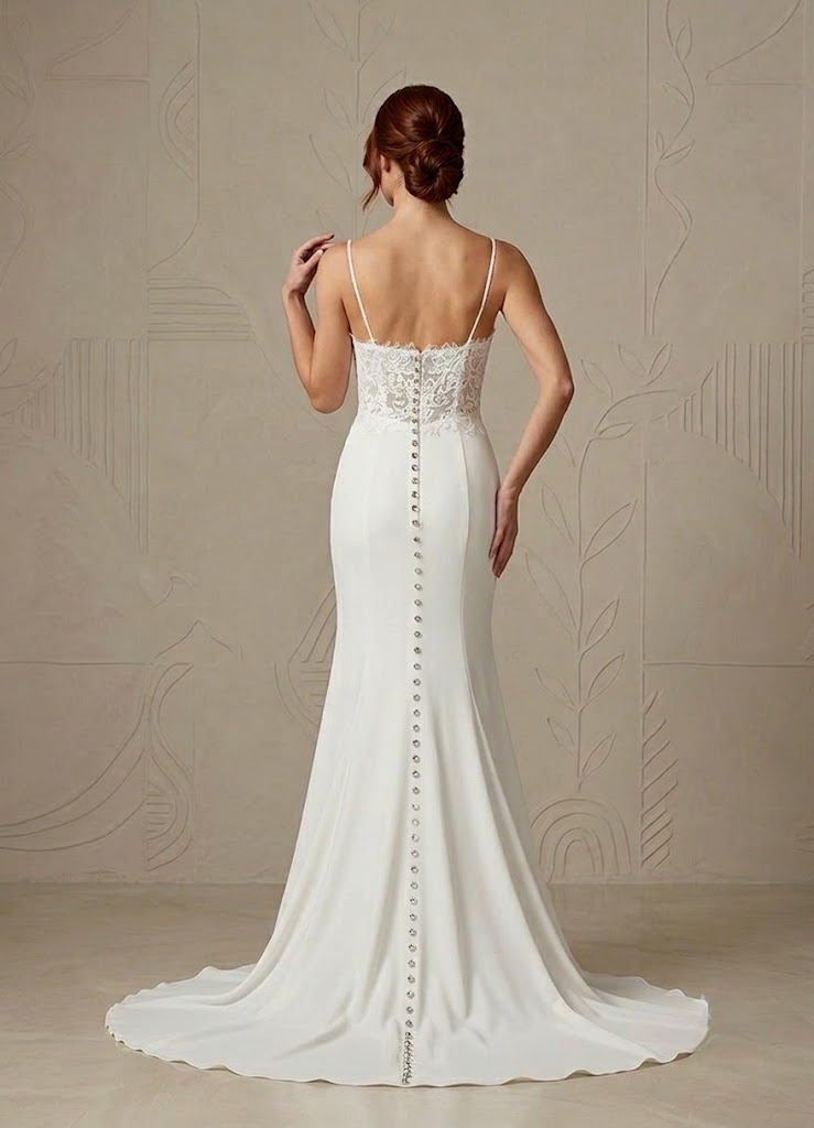 White Mermaid V-Neck Sequins Stretch Satin Wedding Dress
