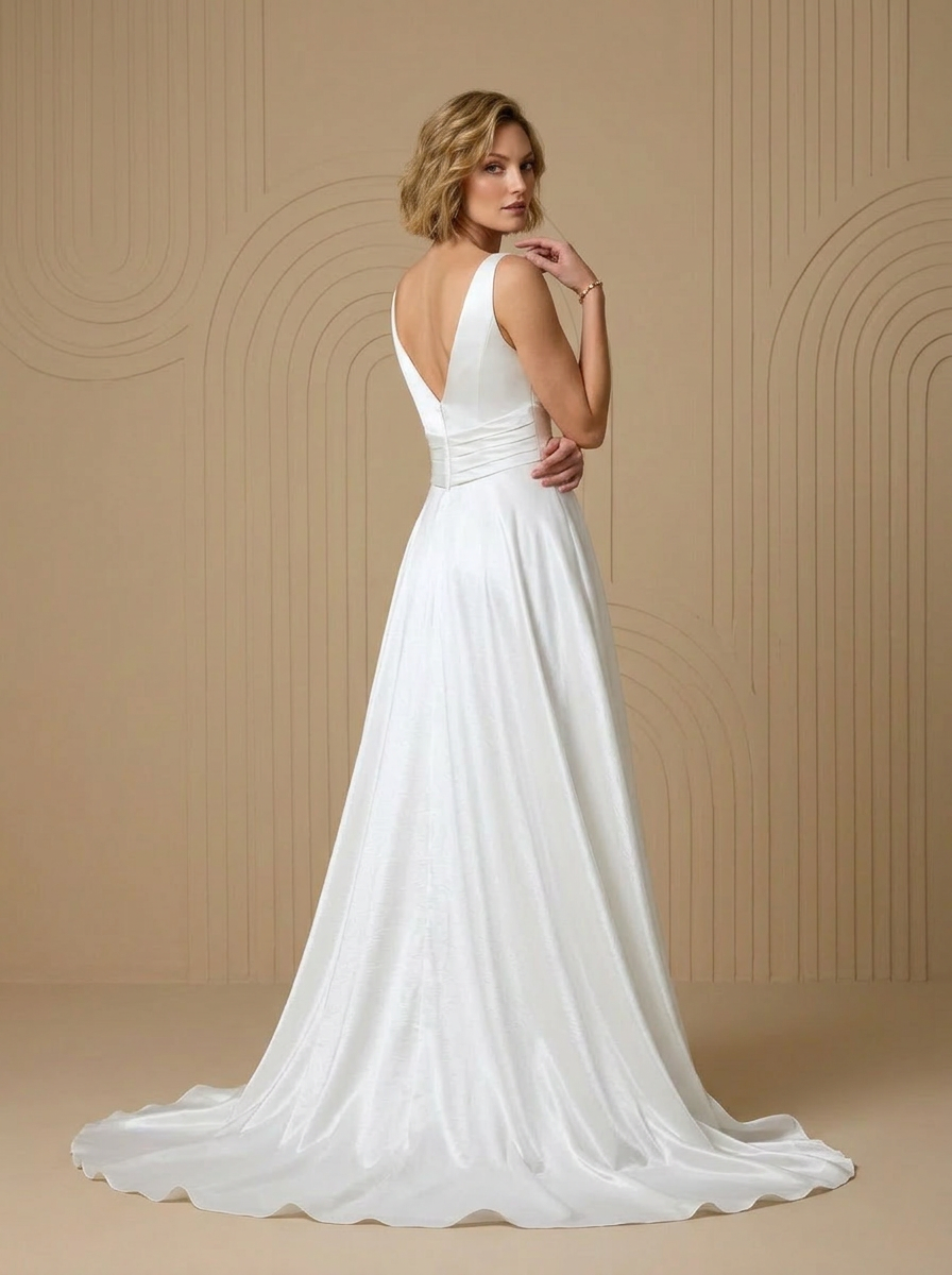  Timeless White A-Line Square Neckline Charmeuse Wedding Dress