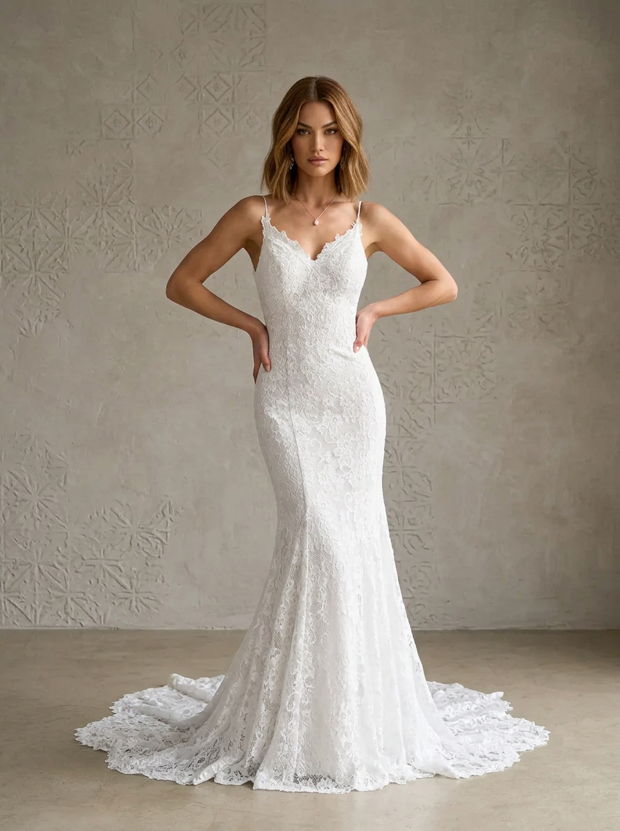 White Mermaid Sequins Lace Sweetheart Wedding Dress