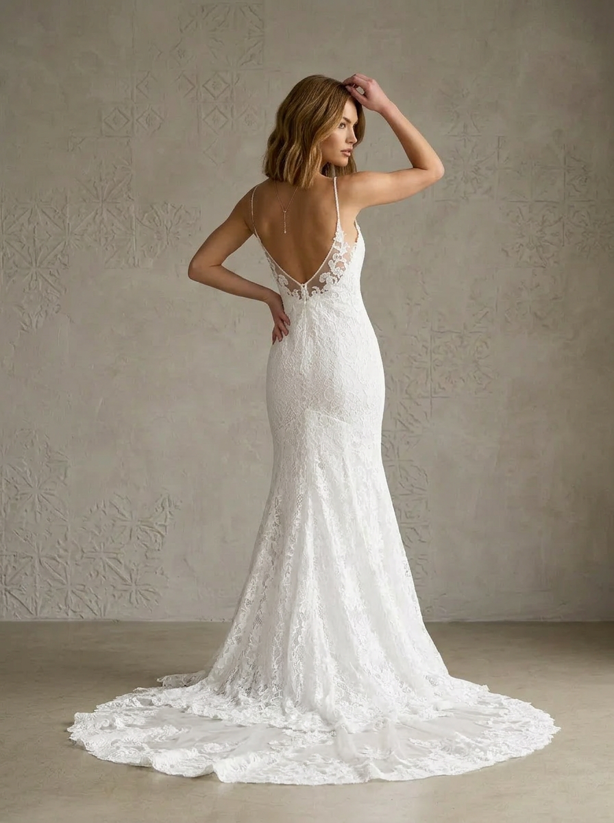 White Mermaid Sequins Lace Sweetheart Wedding Dress