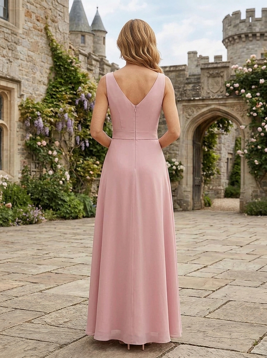 Sophisticated Blush Pink V-Neck Chiffon A-Line Mother of the Bride & Groom Dresses 