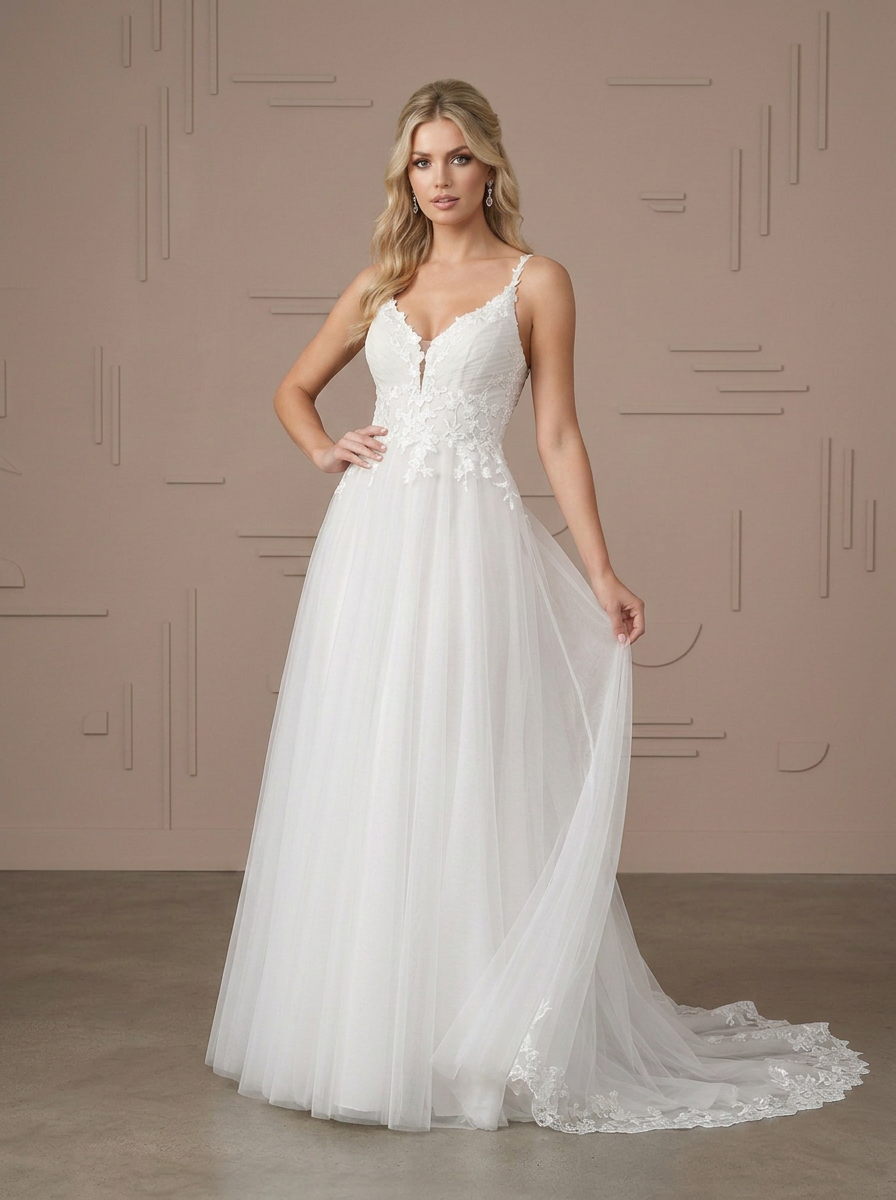 Ethereal Floral Lace A-Line Bridal Sweetheart Spaghetti Straps Wedding Dress