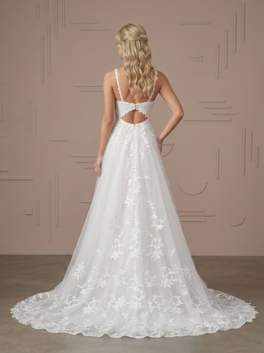 Ethereal Floral Lace A-Line Bridal Sweetheart Spaghetti Straps Wedding Dress