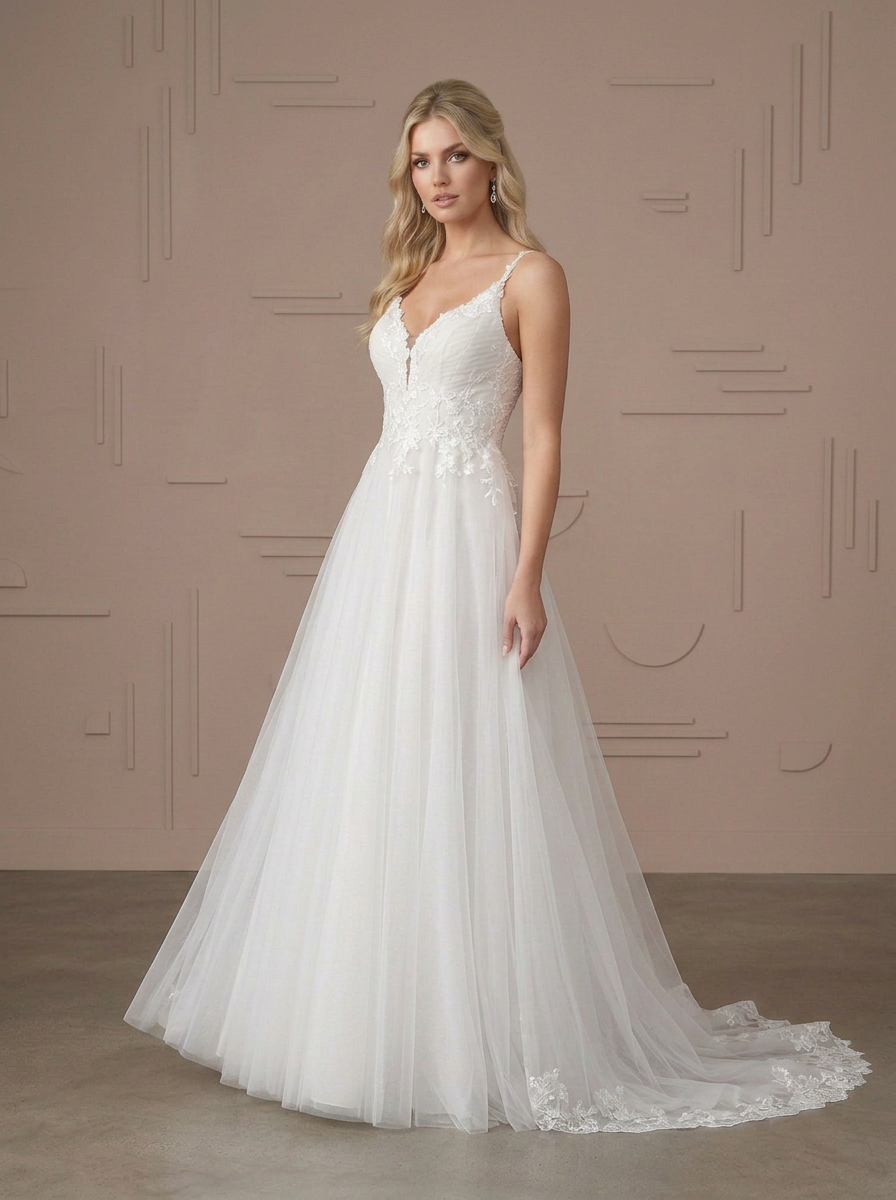 Ethereal Floral Lace A-Line Bridal Sweetheart Spaghetti Straps Wedding Dress