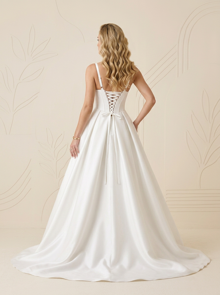 Modern White Sculpted Satin Corset A-Line Wedding Dress