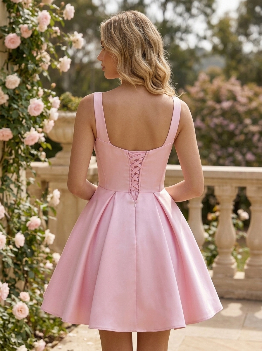 Blushing Pink Pearl-Embellished Tank Corset A-line Homecoming Dress 