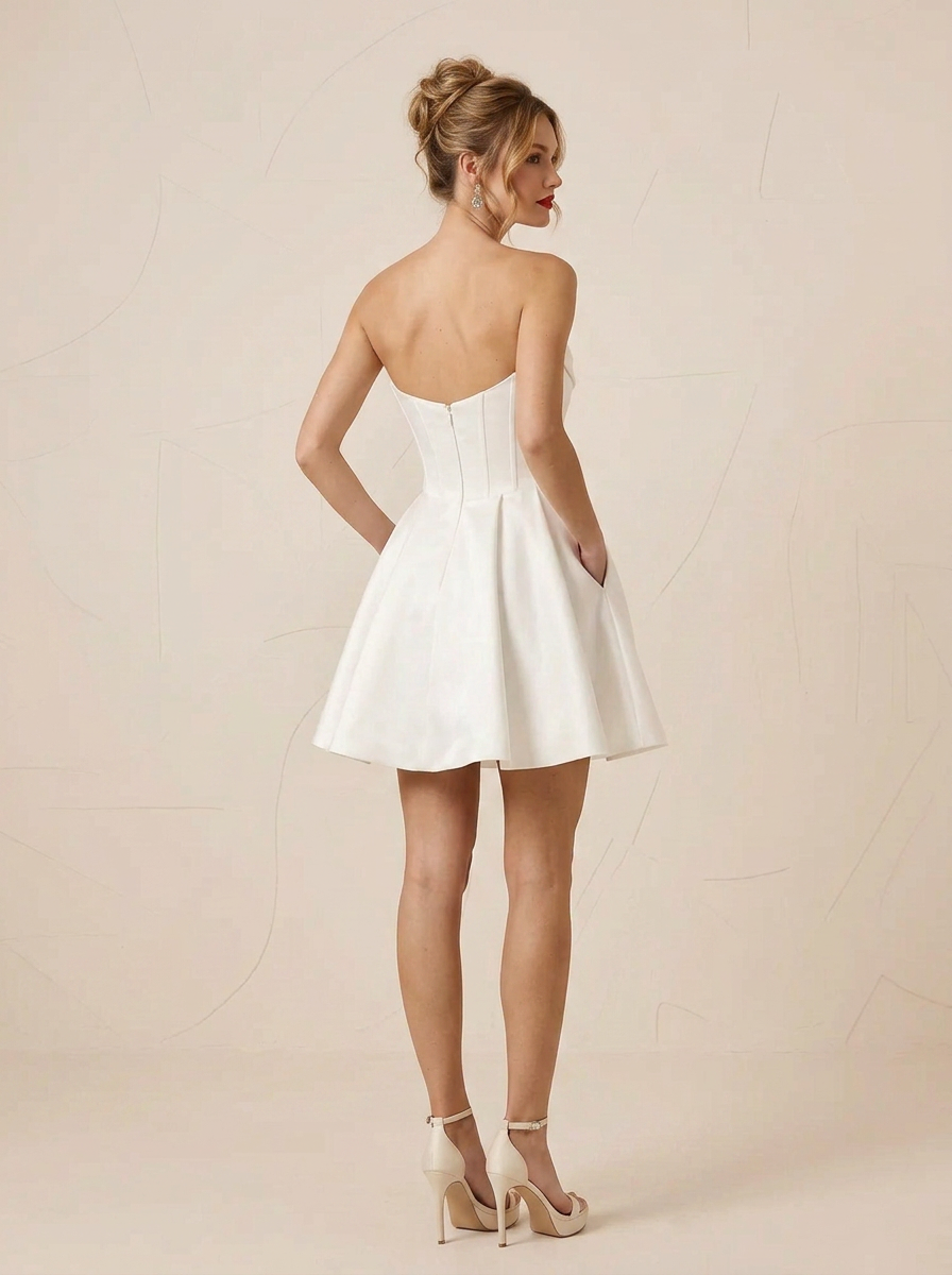 Pristine White Strapless Structured Corset Mini Wedding Dress