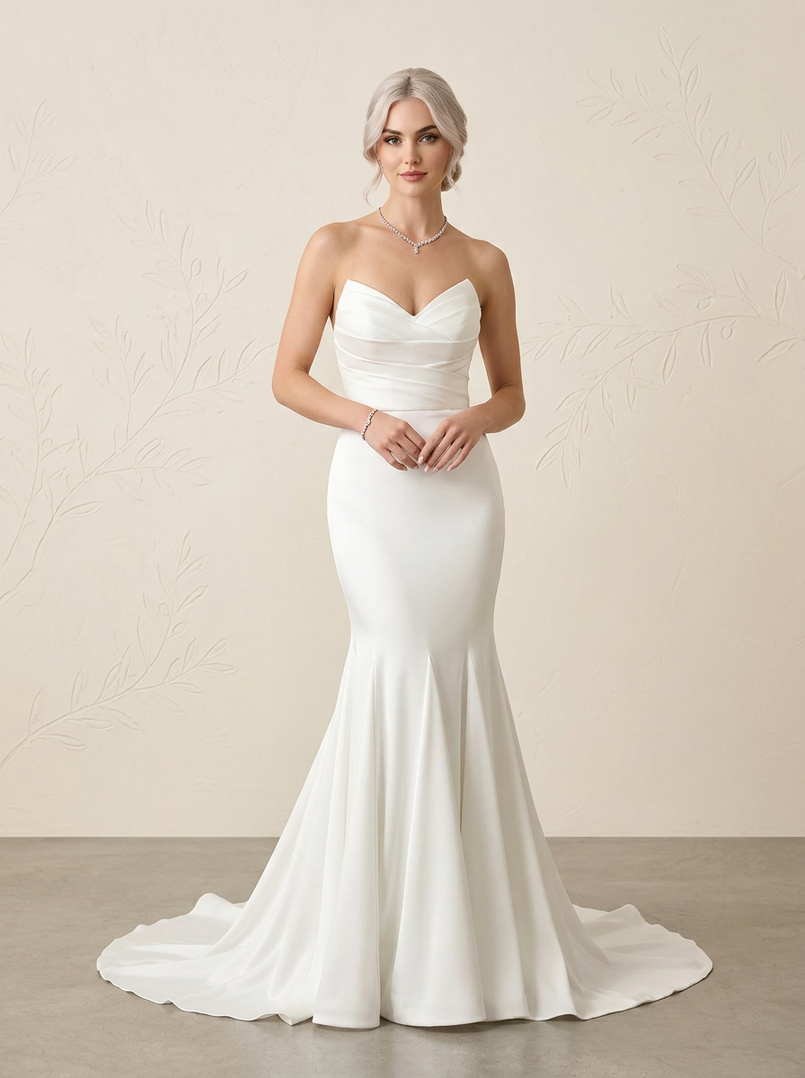 Luminous Ivory Satin Sweetheart Mermaid Strapless Wedding Dress