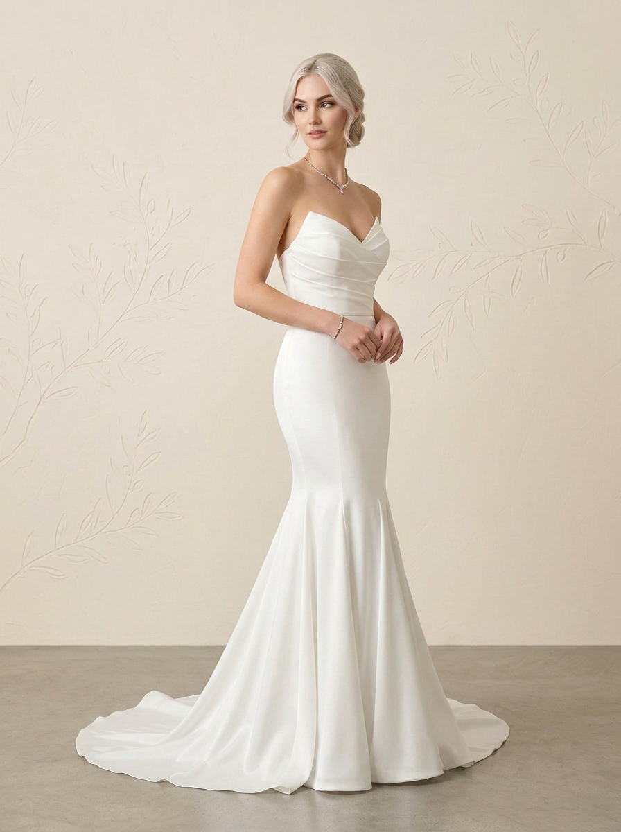Luminous Ivory Satin Sweetheart Mermaid Strapless Wedding Dress