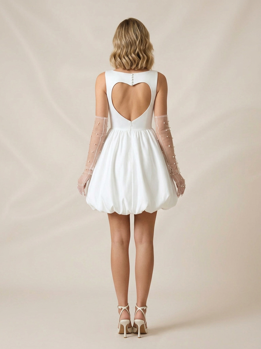 Ivory A-Line with Pockets Satin Mini Wedding Dress