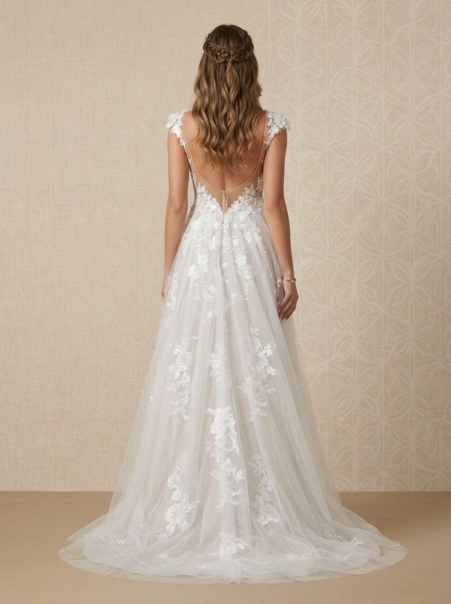 White A-Line Sweetheart Sequins Tulle Wedding Dress