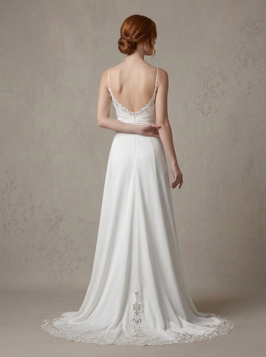 White Satin Spaghetti Straps Draped Sheath Maxi Wedding Dress