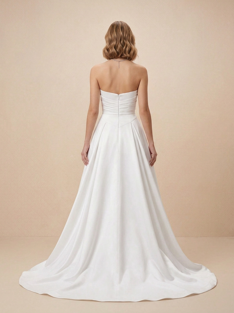  White A-Line Strapless Sweetheart Stretch Satin Wedding Dress
