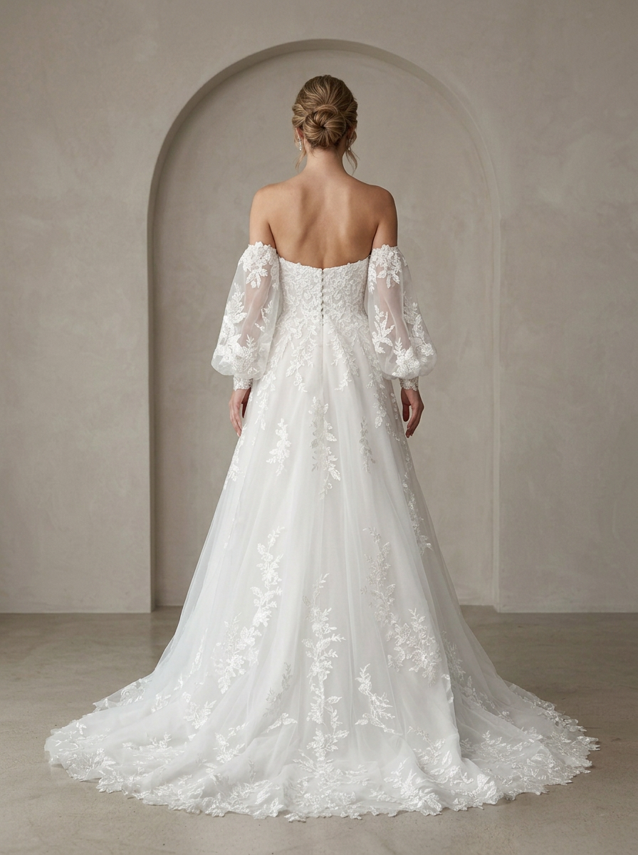 White Ball-Gown Strapless Lace Sweetheart A-Line Wedding Dress