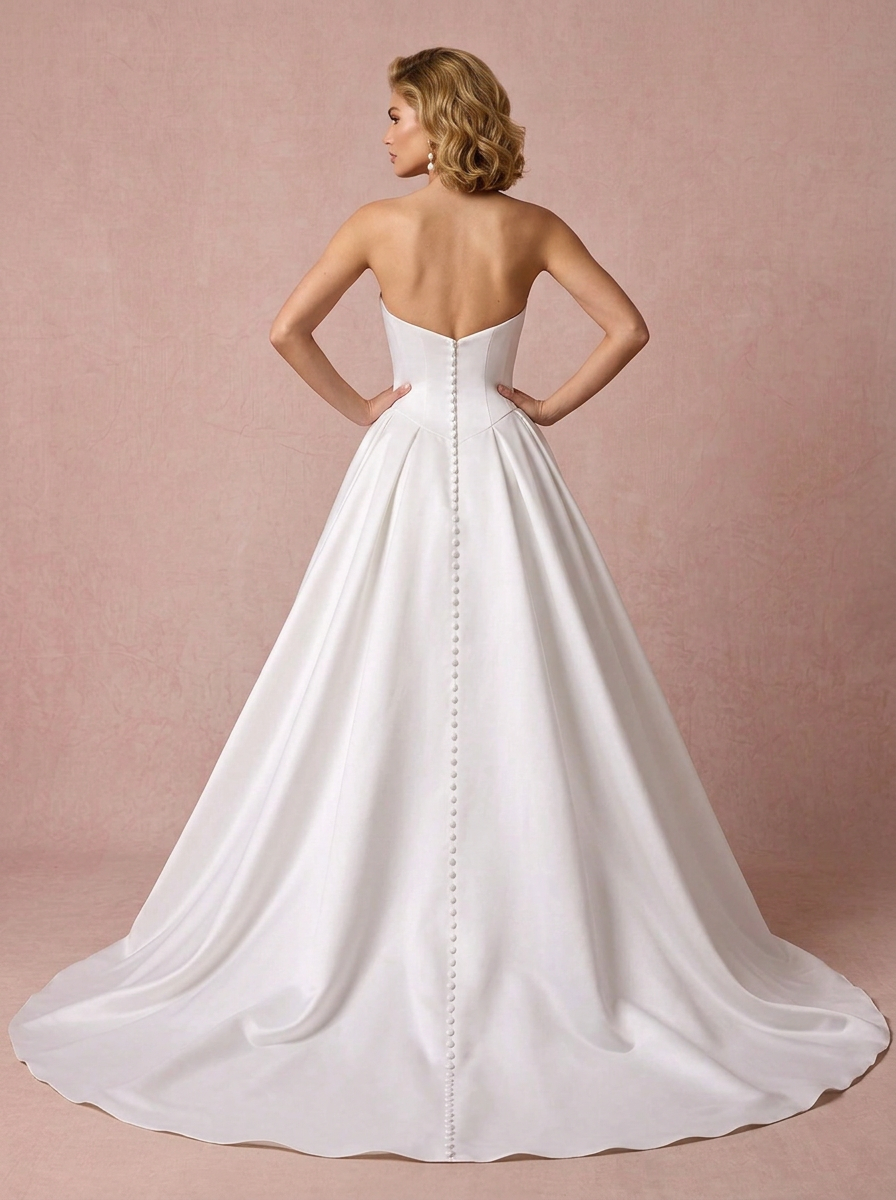 White A-Line Strapless Sweetheart Satin Wedding Dress With Slit
