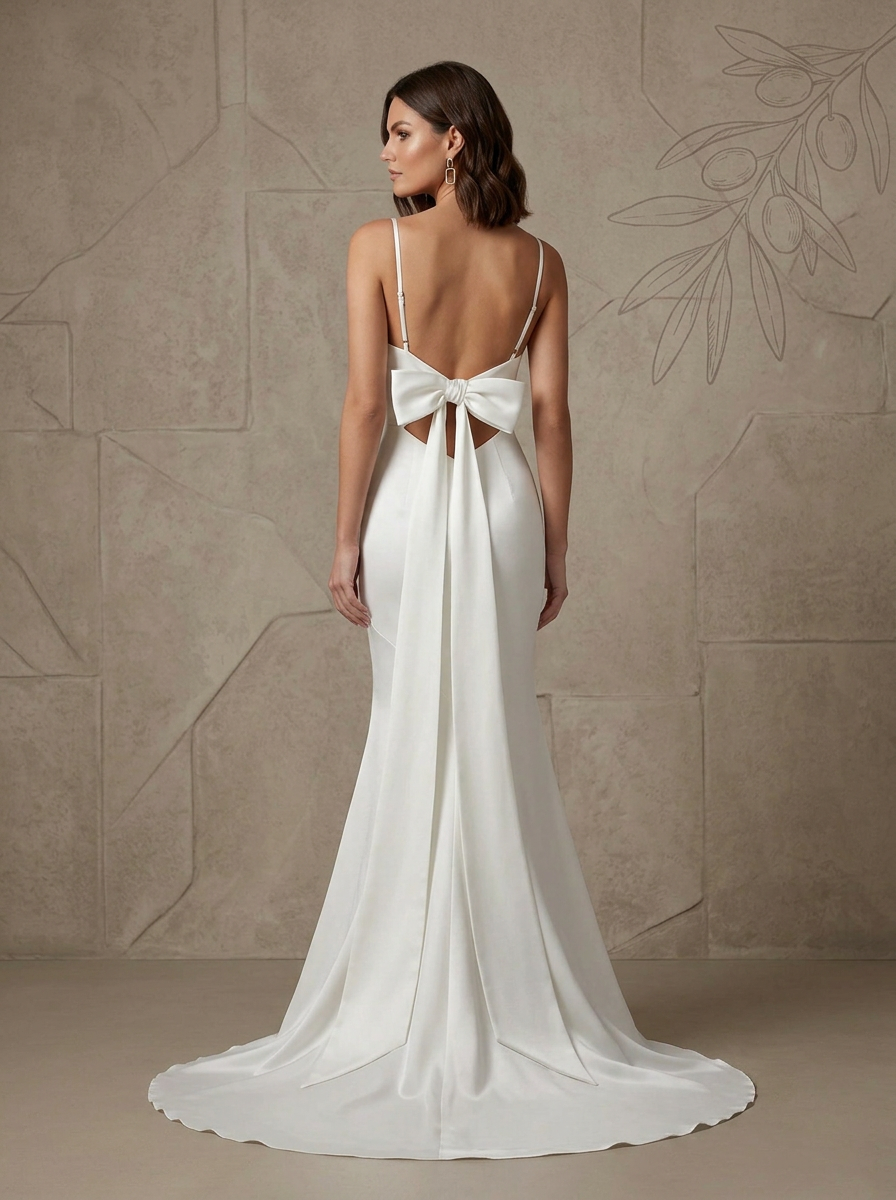 White Satin Cowl-Neck Spaghetti Straps Mermaid Wedding Dress