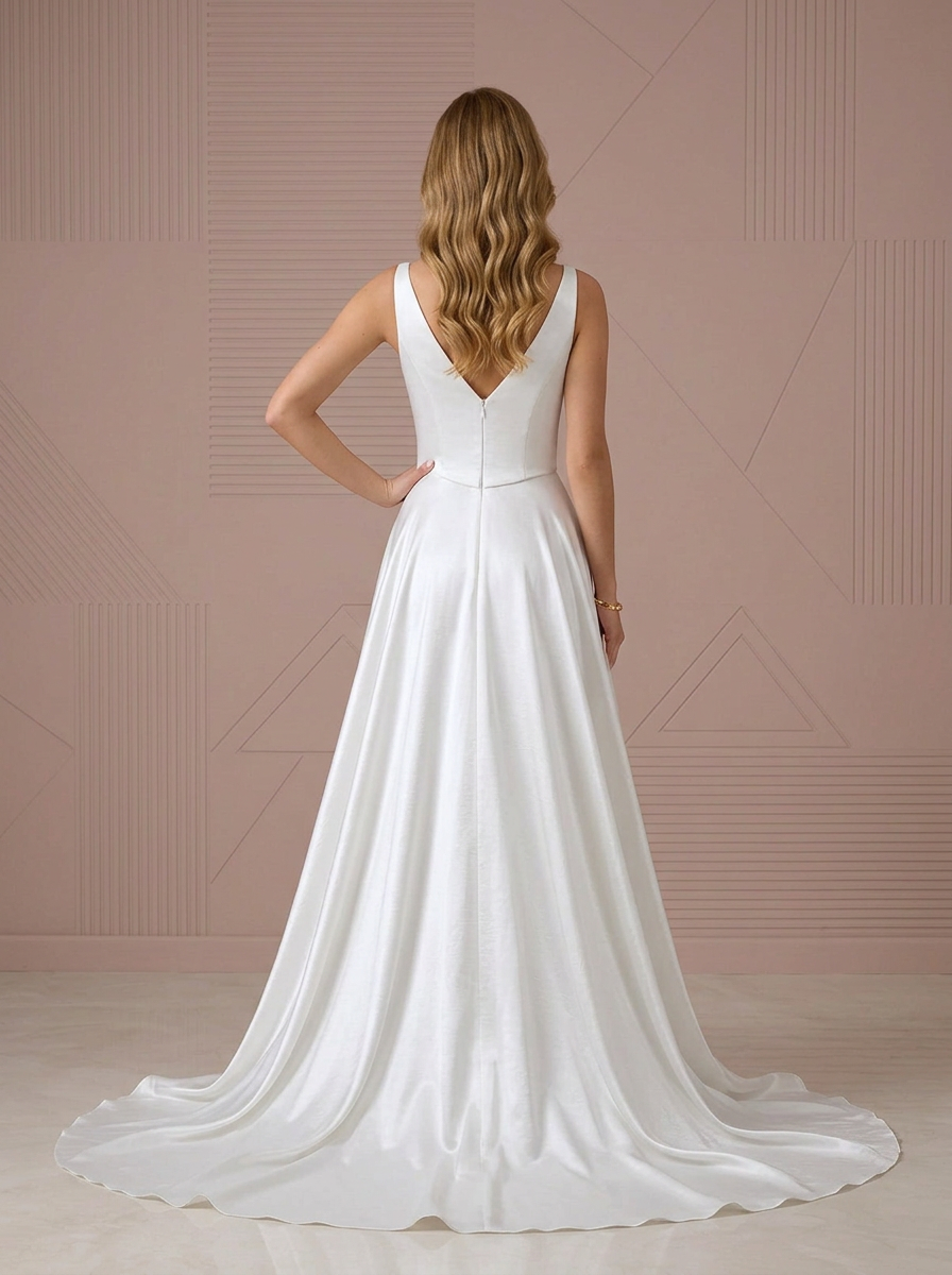 White Satin Square-Neck A-Line Wedding Dress