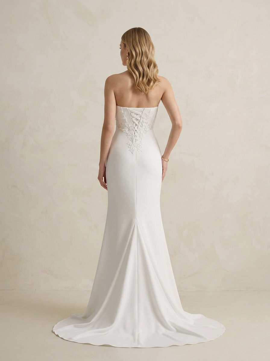 White A-Line Strapless Crepe Back Satin Mermaid Wedding Dress